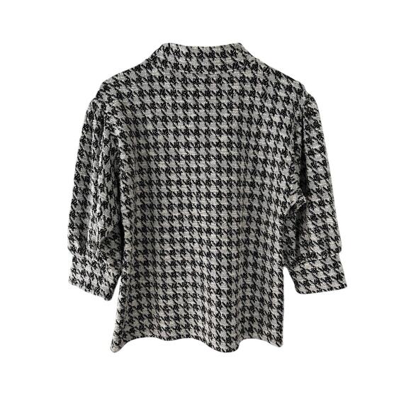 Ann Taylor Women’s Black White Houndstooth Pullover Top 3/4 Sleeve Mock Neck M - Picture 5 of 11